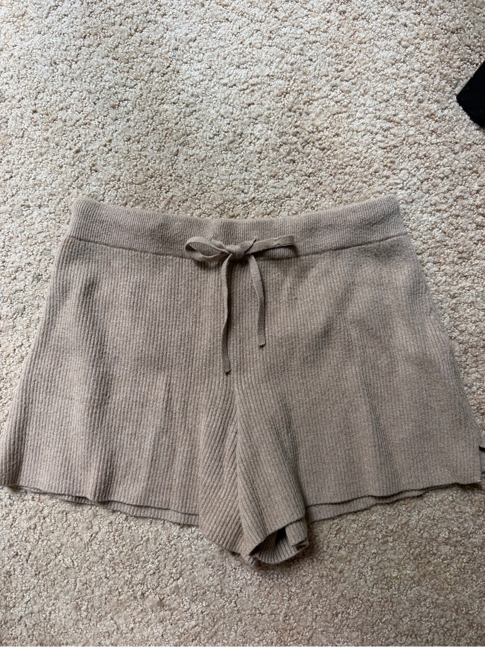Abercrombie & Fitch Ribbed Knit Drawstring Shorts - Taupe
